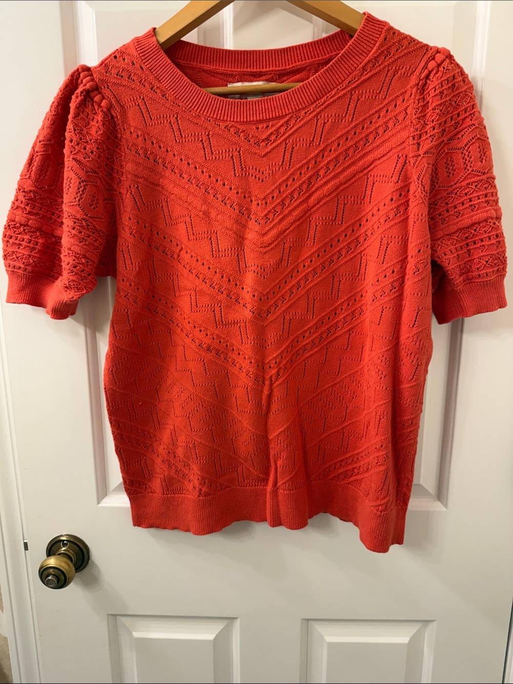 LOFT Bright Coral Eyelet Knit Top